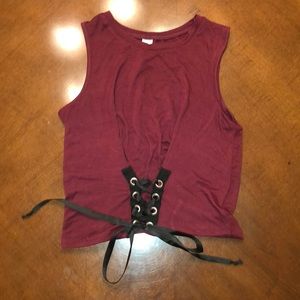 Cute Maroon Lace Up Tank Top